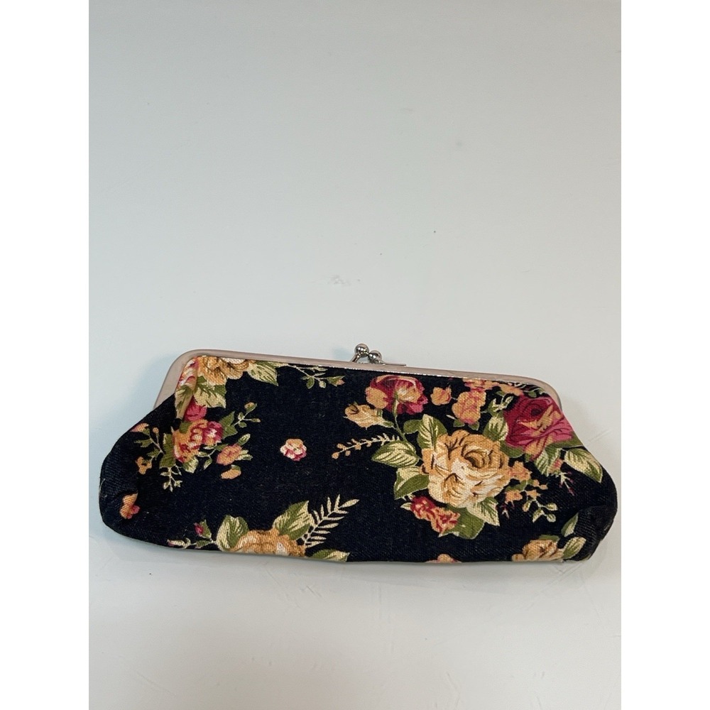 Women's Floral Rose Kiss‎ Lock Clutch Purse Vintage Style Fabric Bag - Picture 2 of 6